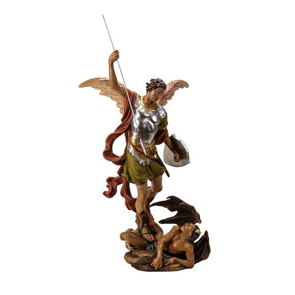 Saint Michael in Motion Spearing Devil Statue divine strength and protection